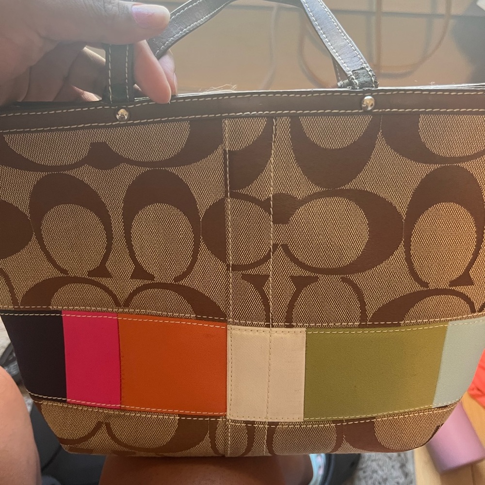 Coach  handbag - 10859 Signature Canvas Leather With Multicolor Stripe